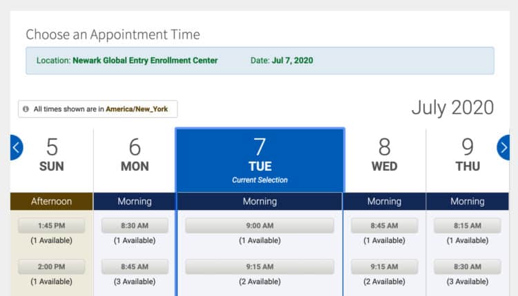 Global Entry Choose Appointment Time