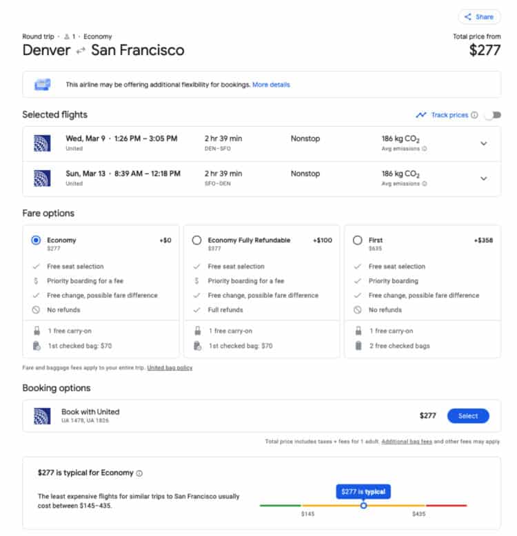 Google Flights Baggage Fare Types