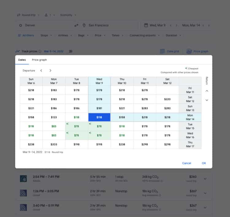 Google Flights Date Grid
