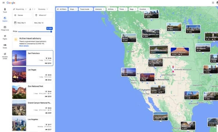 Google Flights Explore Tool