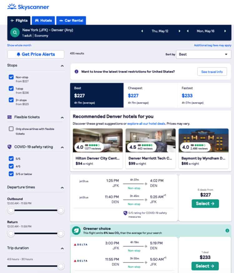Skyscanner Left Menu Filters