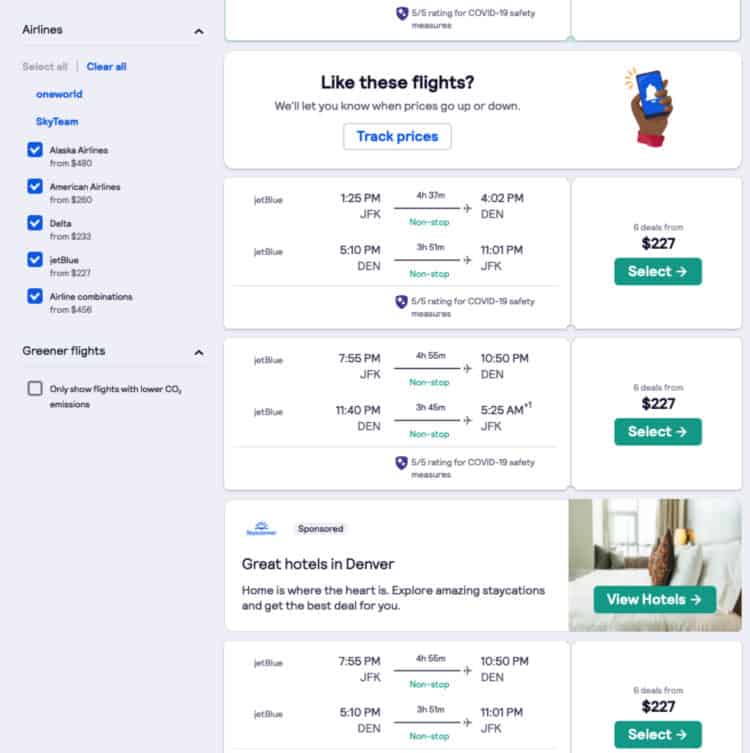Skyscanner More Left Menu Filters