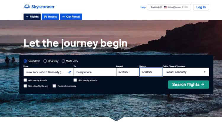 Skyscanner Search by Everywhere