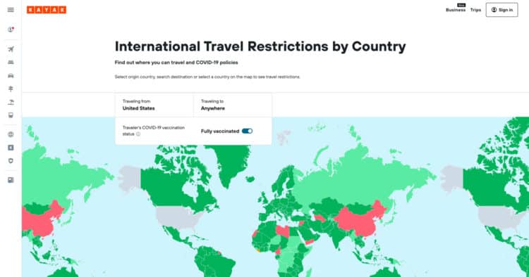 Kayak International Travel Restrictions by Country