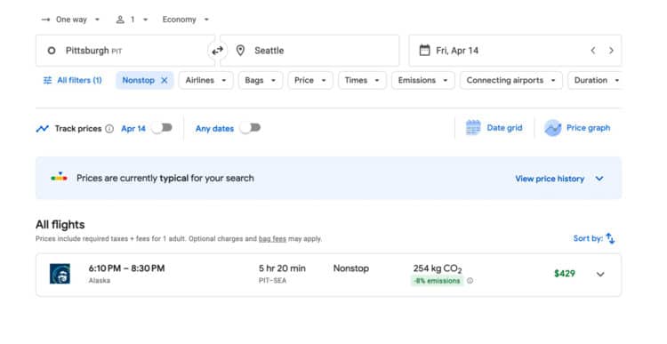 Google Flights Times