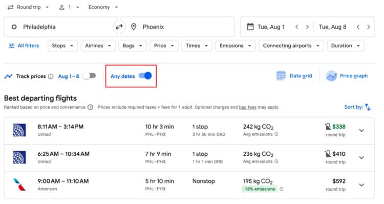 Google Flights Any Dates Price Alert