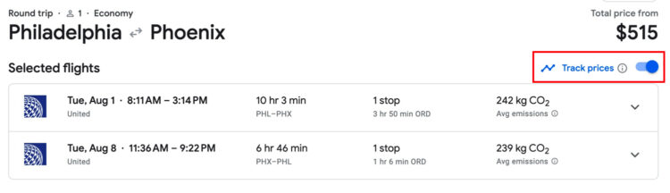 Google Flights Set Price Alert Specific Routes