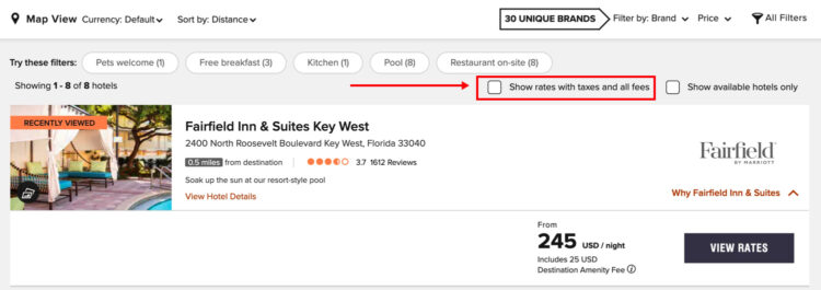 Marriott Full Price with Taxes Website