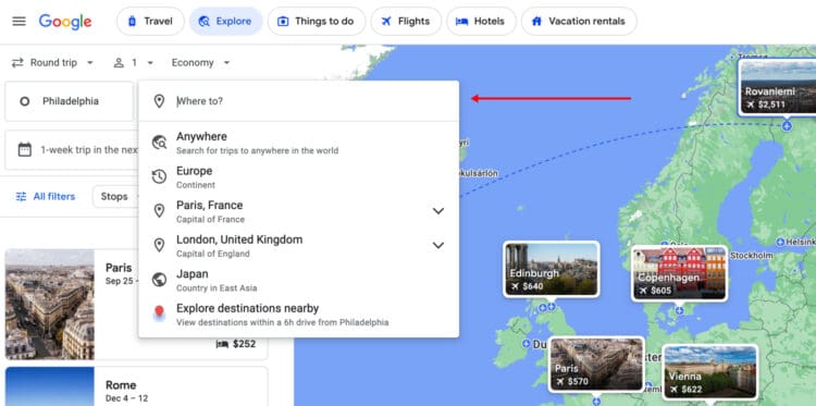 Google Flights Explore Map How To Use It To Find Cheap Flights Around   Google Flights Explore Destination City Country 750x373 